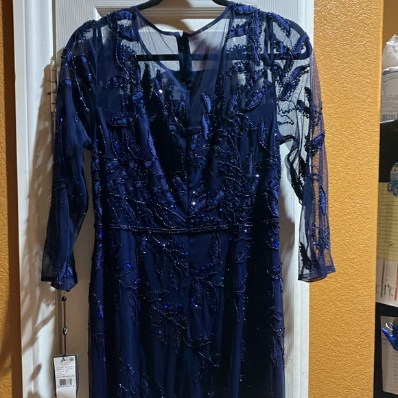 Adrianna Papell beaded embroidered gown size 12 navy maxi dress - Picture 7 of 9